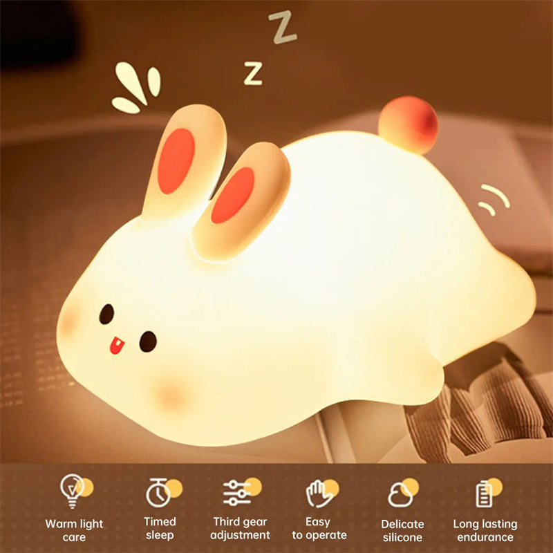 Veilleuse LED Tactile Enfant – Lapin Mignon en Silicone