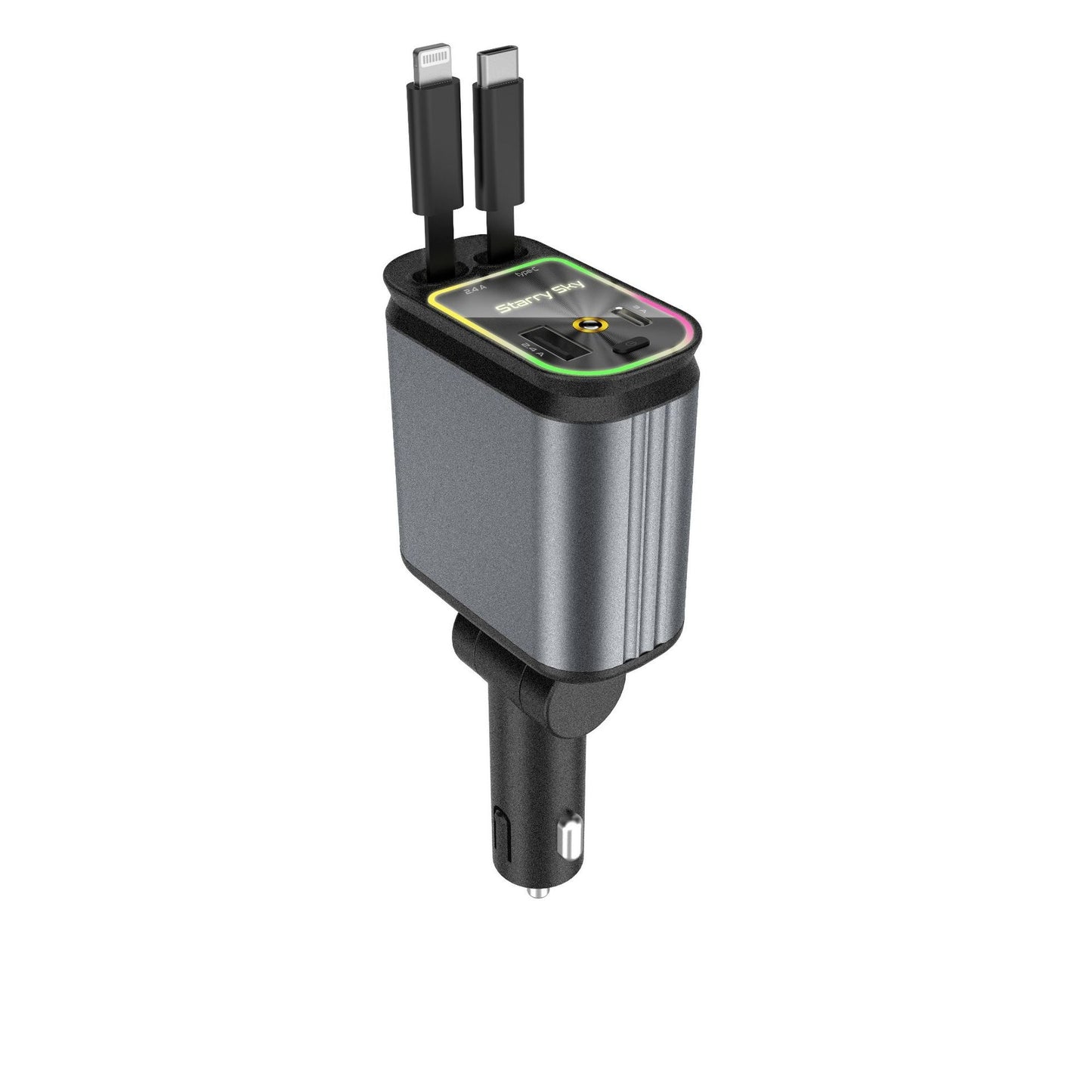 Chargeur de Voiture pour Téléphone Portable 4-en-1 avec Lumière Ambiance Ciel Étoilé