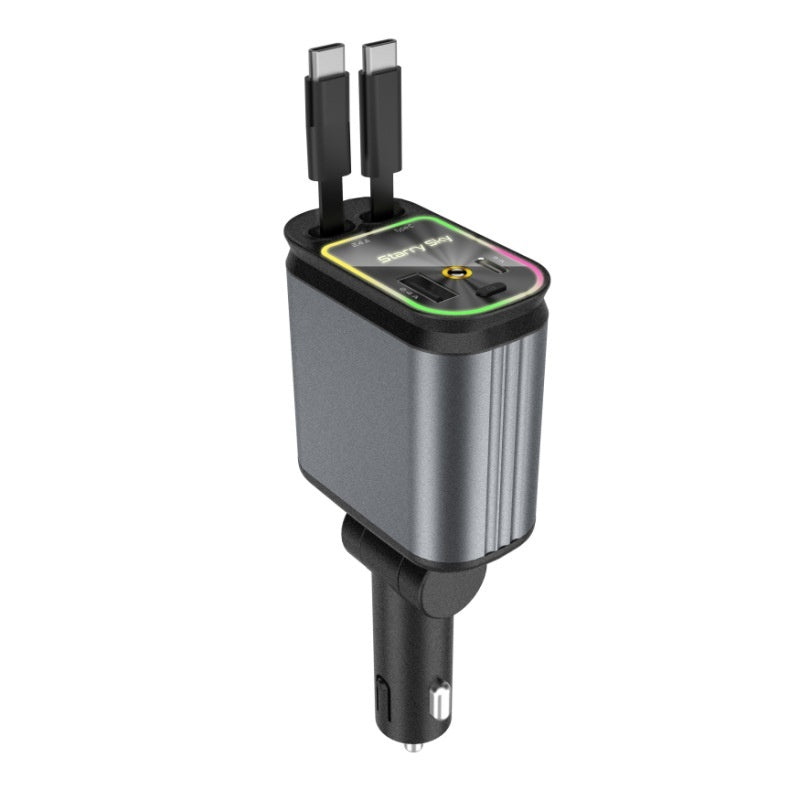 Chargeur de Voiture pour Téléphone Portable 4-en-1 avec Lumière Ambiance Ciel Étoilé