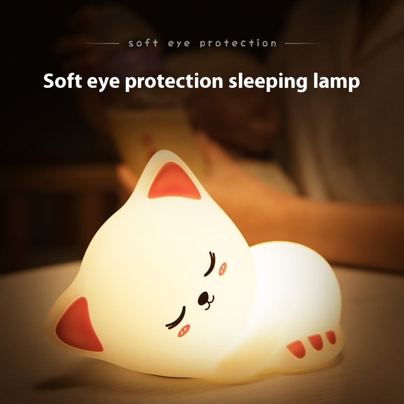 Lampe LED en silicone souple avec motif chat, rechargeable par USB