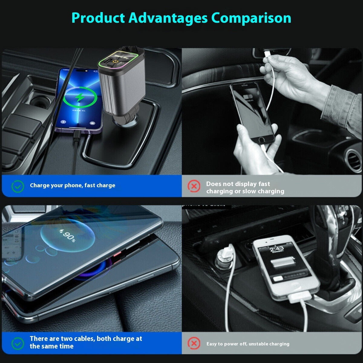 Chargeur de Voiture pour Téléphone Portable 4-en-1 avec Lumière Ambiance Ciel Étoilé