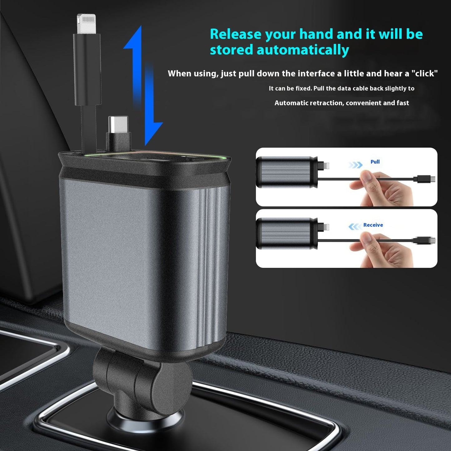 Chargeur de Voiture pour Téléphone Portable 4-en-1 avec Lumière Ambiance Ciel Étoilé