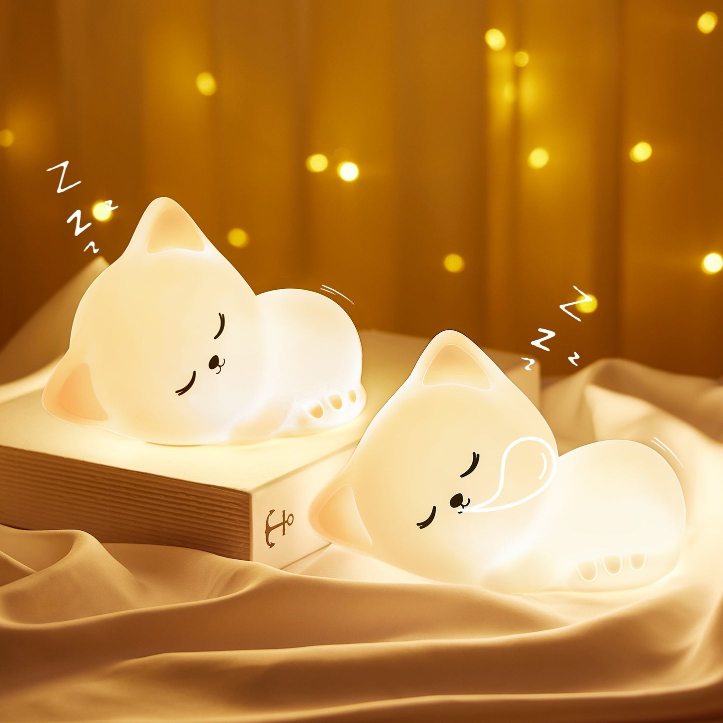 Lampe LED en silicone souple avec motif chat, rechargeable par USB