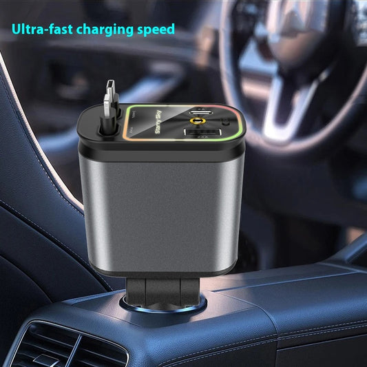 Chargeur de Voiture pour Téléphone Portable 4-en-1 avec Lumière Ambiance Ciel Étoilé